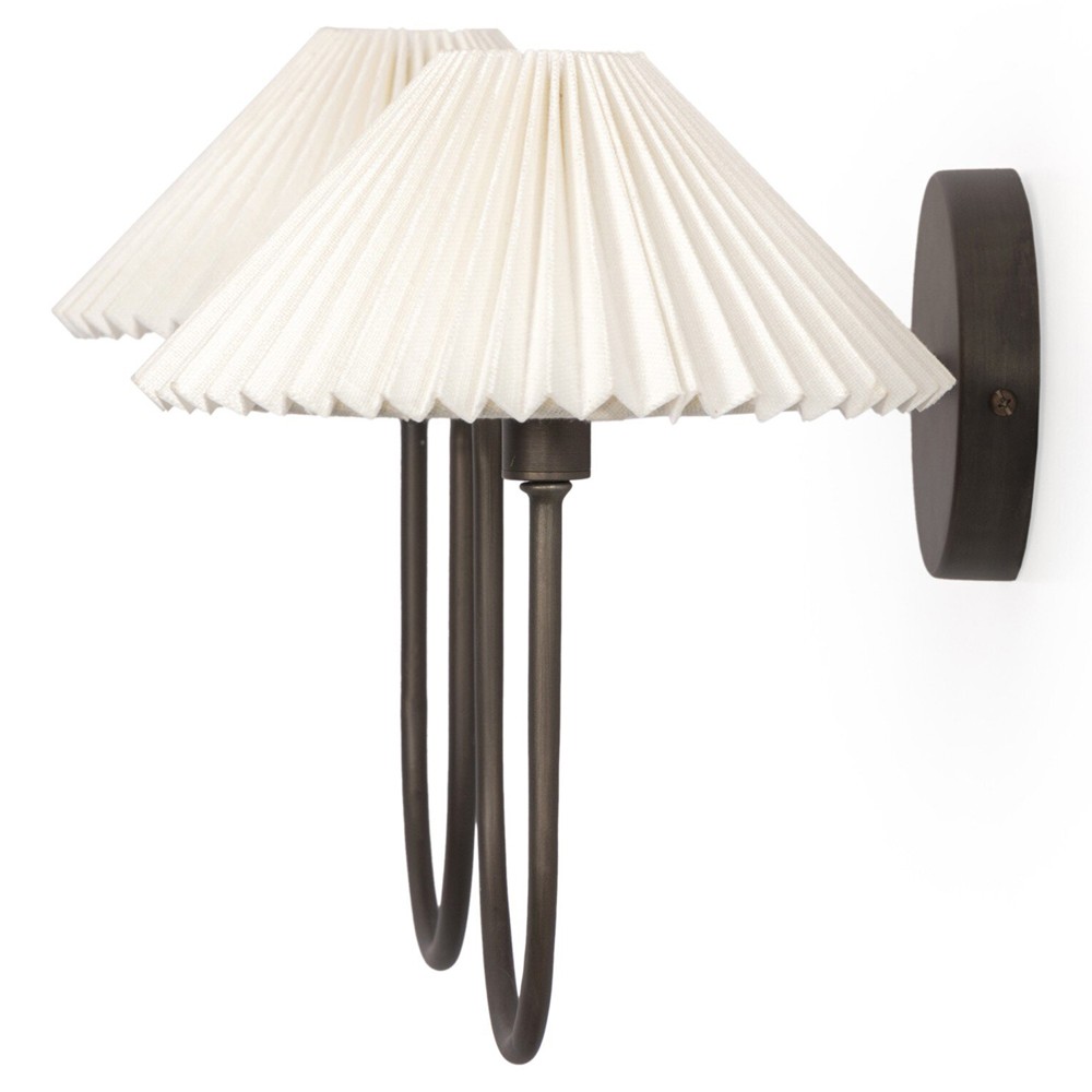 Lisette French Country Bronze Iron Pleated Double Armed Sconce|