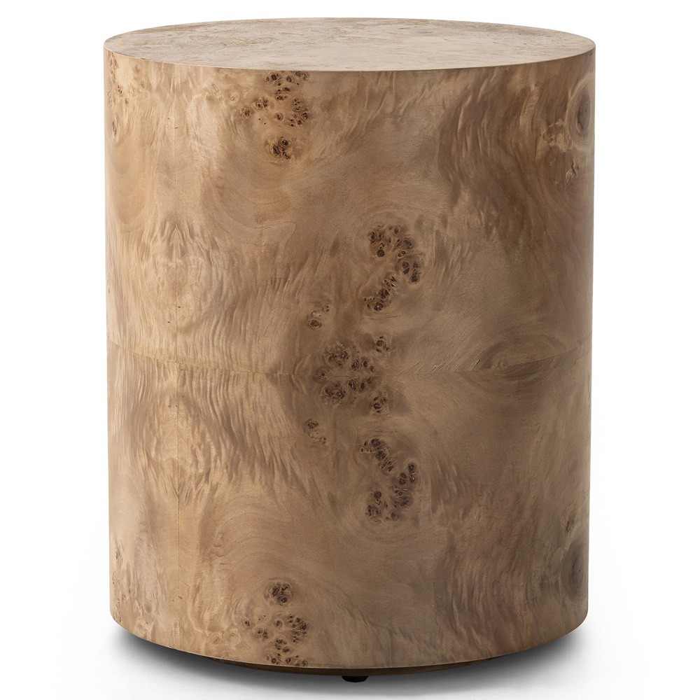 Syra Modern Classic Caramel Burl Wood Drum End Table|