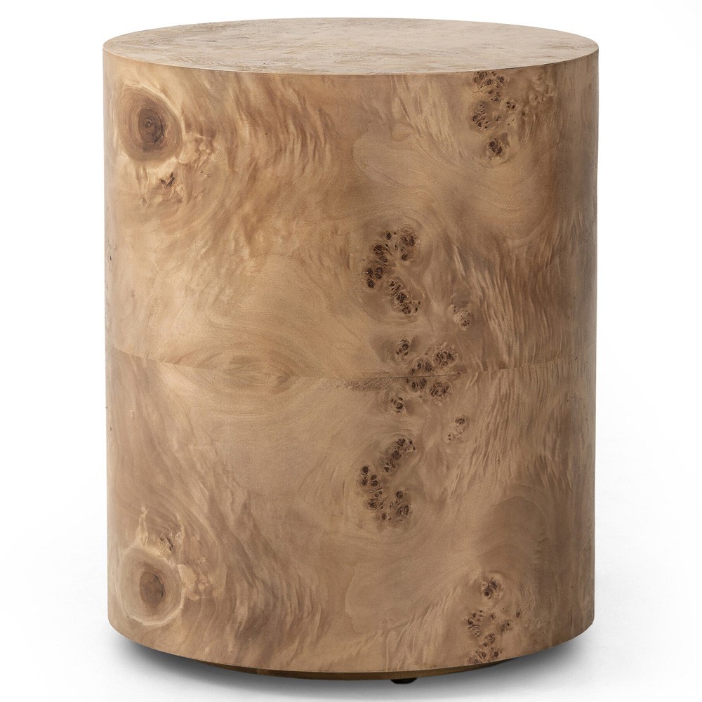 Syra Modern Classic Caramel Burl Wood Drum End Table|