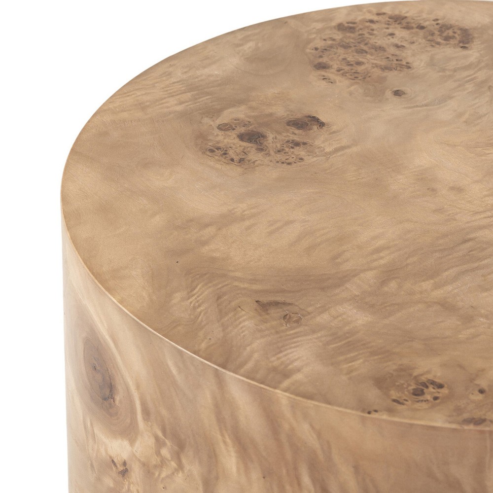 Syra Modern Classic Caramel Burl Wood Drum End Table|