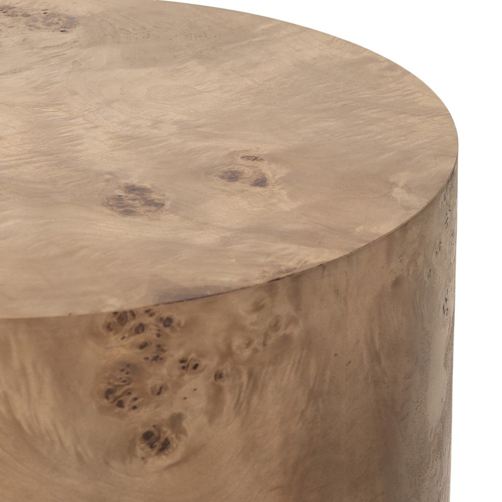 Syra Modern Classic Caramel Burl Wood Drum End Table|