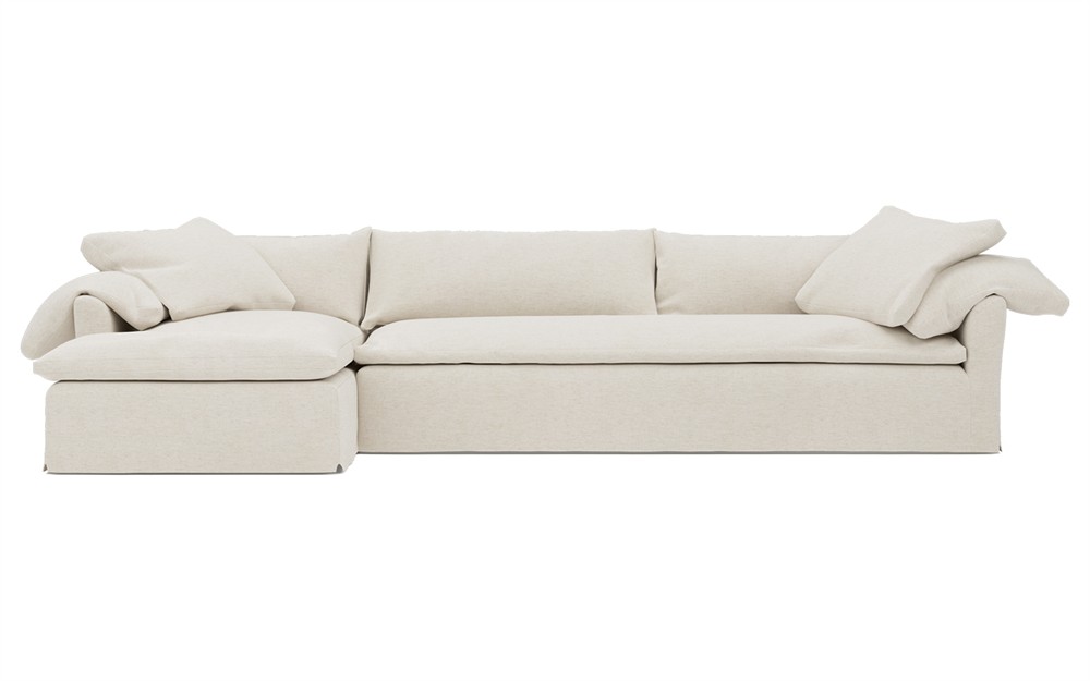 Donato Heathered Ivory Performance Slipcovered Chaise Sectional - Left Chaise - 139&quot;|