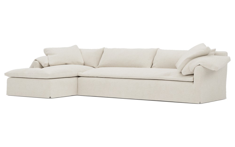 Donato Heathered Ivory Performance Slipcovered Chaise Sectional - Left Chaise - 139&quot;|