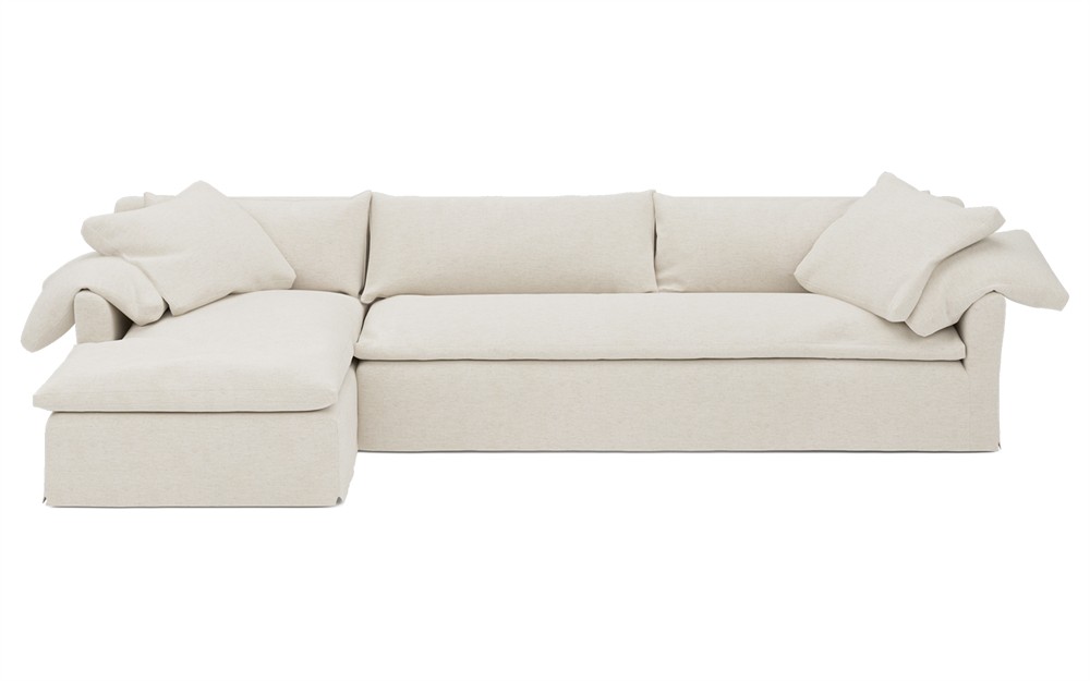 Donato Heathered Ivory Performance Slipcovered Chaise Sectional - Left Chaise - 139&quot;|