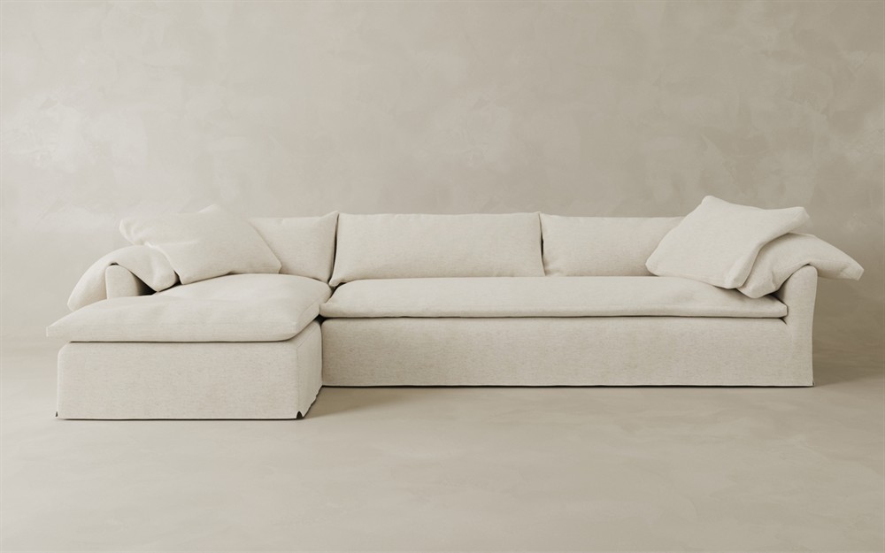 Donato Heathered Ivory Performance Slipcovered Chaise Sectional - Left Chaise - 139&quot;|
