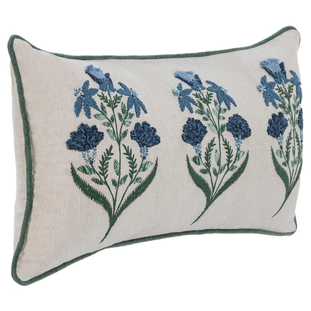 Marshall French Country Natural Cotton Floral Lumbar Pillow - 14x26|