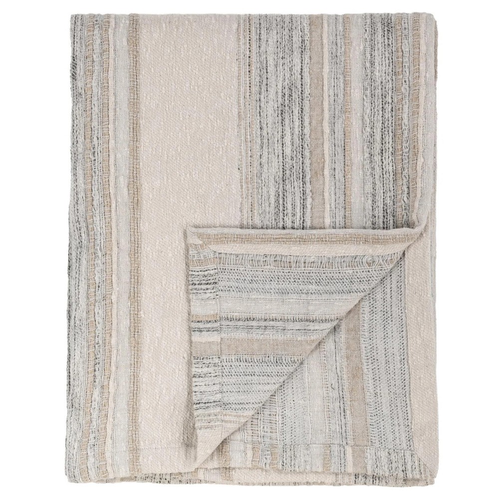 Alaina Coastal Beach Beige Cotton Striped Throw Blanket|