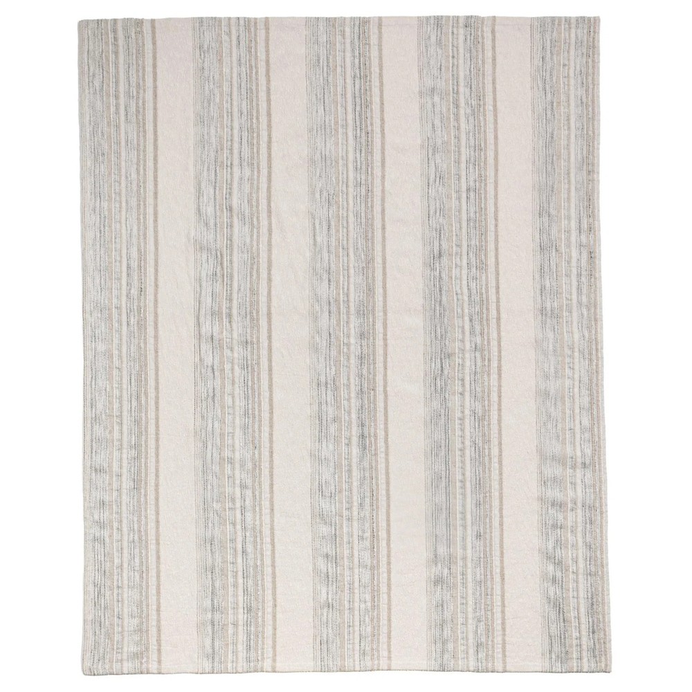 Alaina Coastal Beach Beige Cotton Striped Throw Blanket|