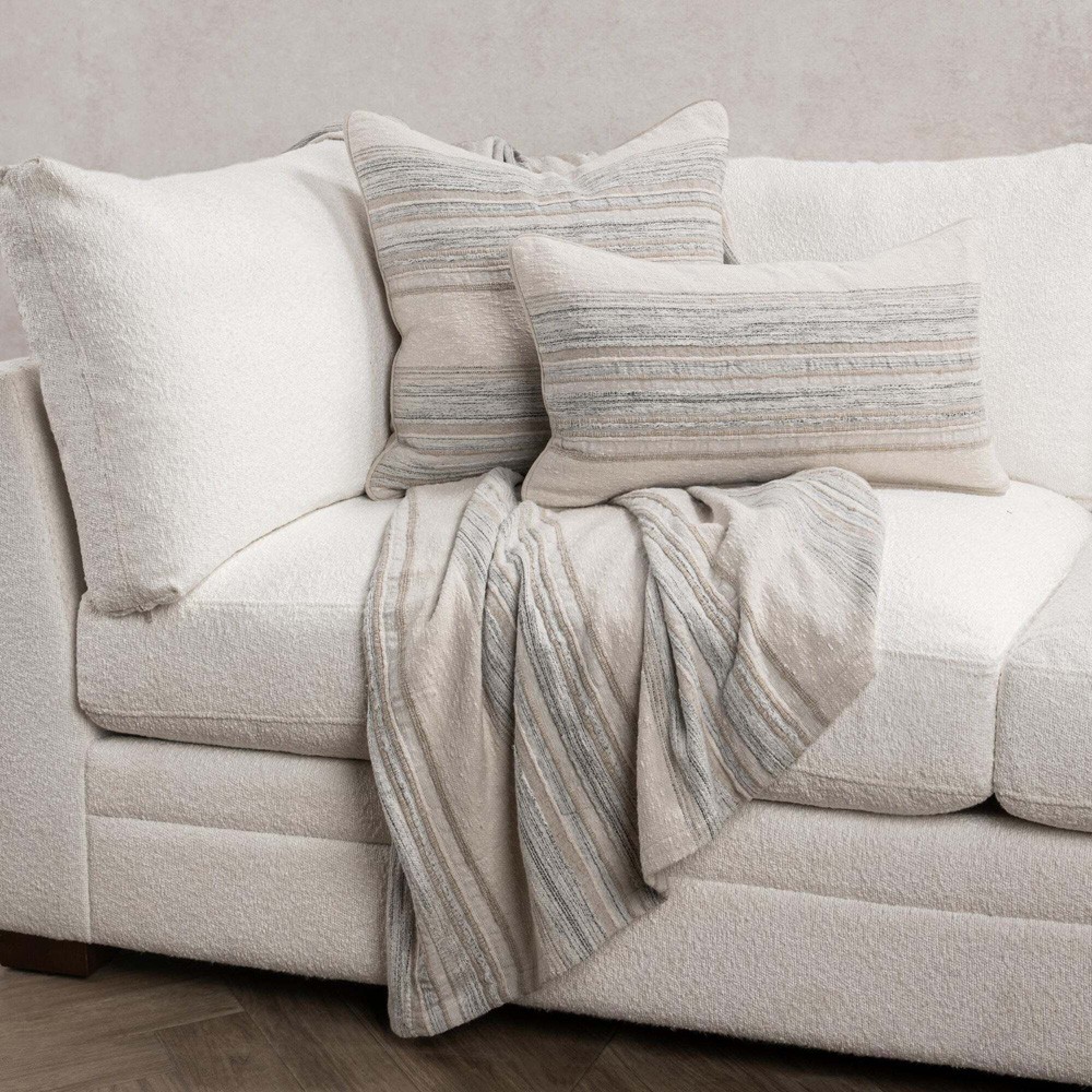 Alaina Coastal Beach Beige Cotton Striped Throw Blanket|