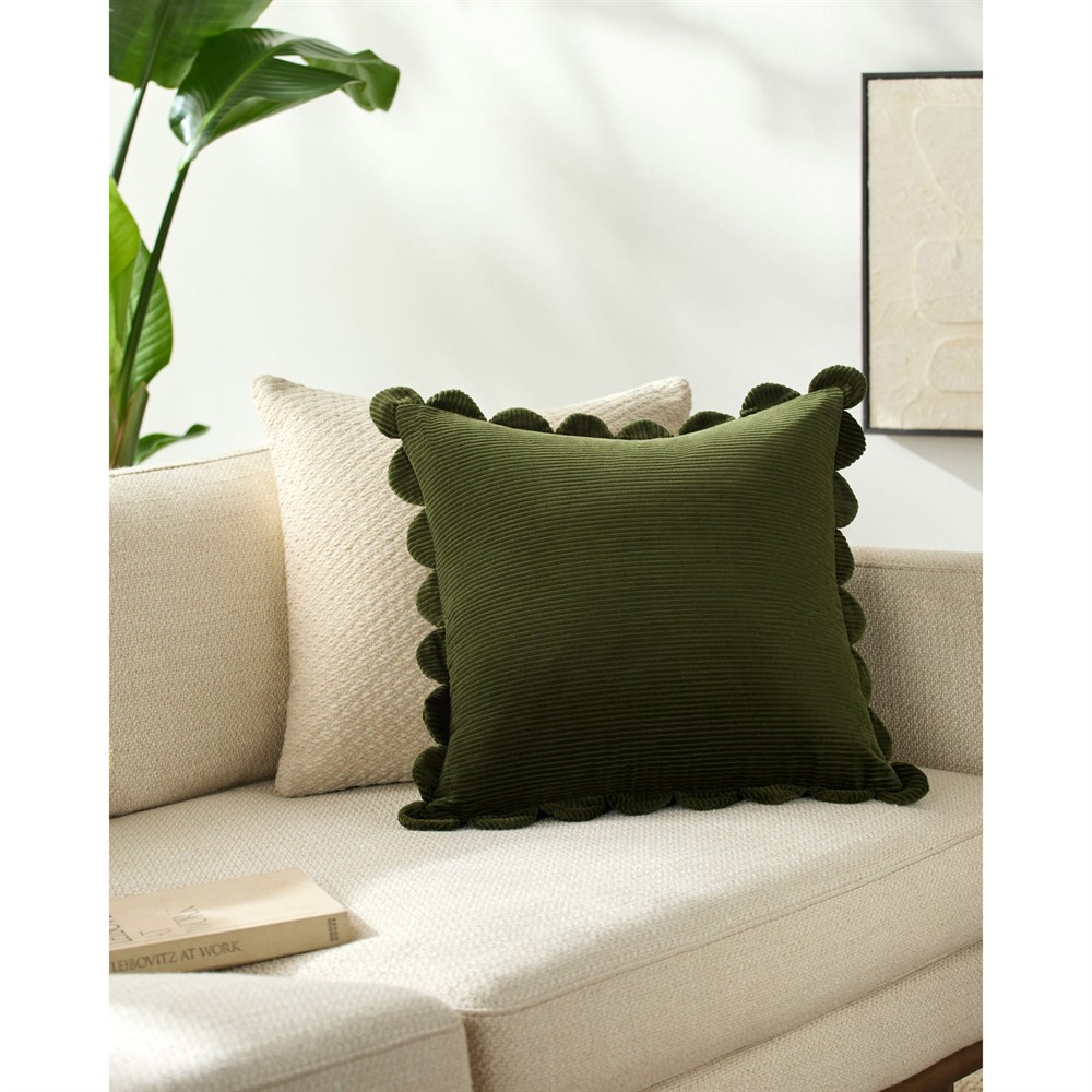 Sullie Updated Traditional Green Velvet Scallop Throw Pillow