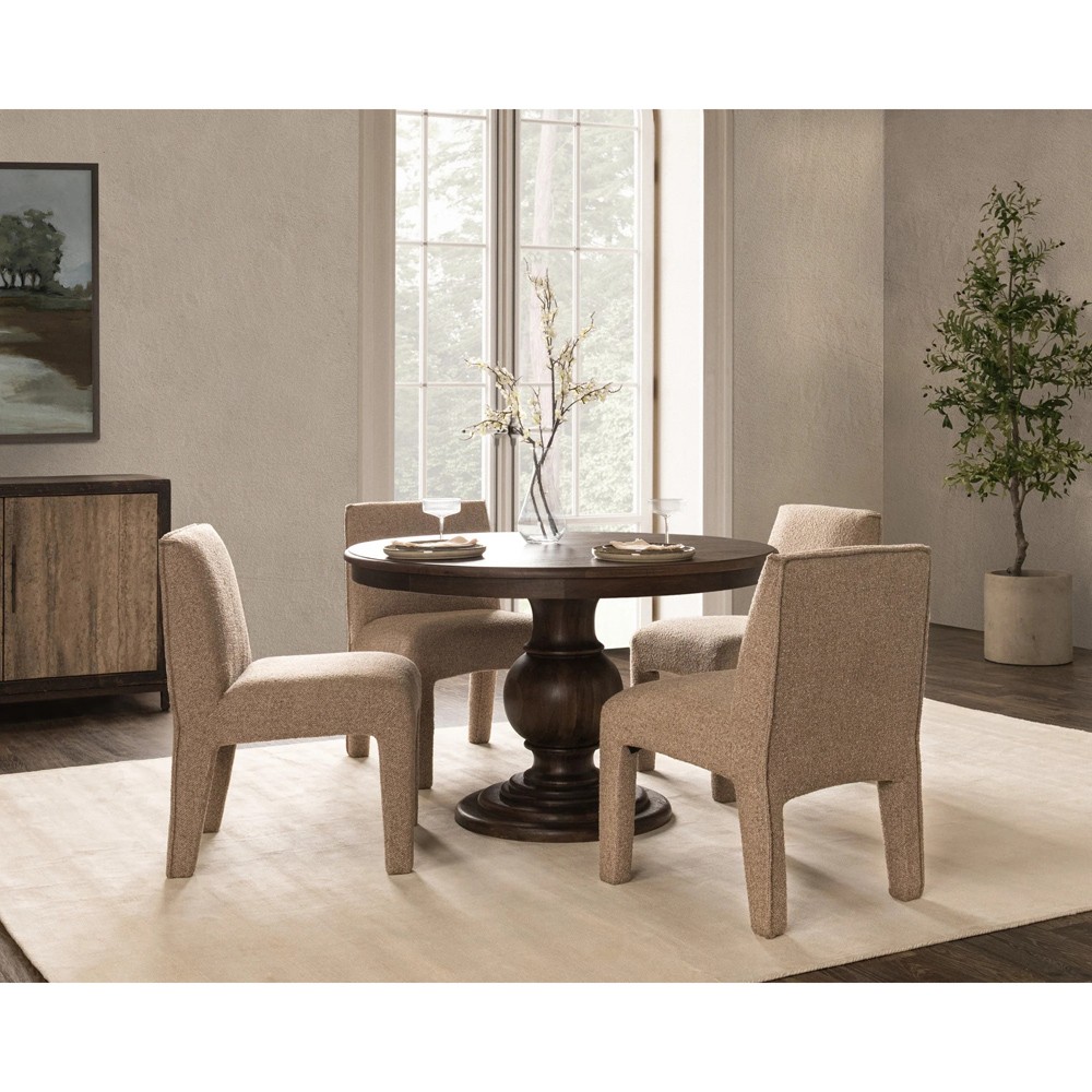 Berlin Updated Traditional Brown Mango Wood Round Dining Table - 48"|