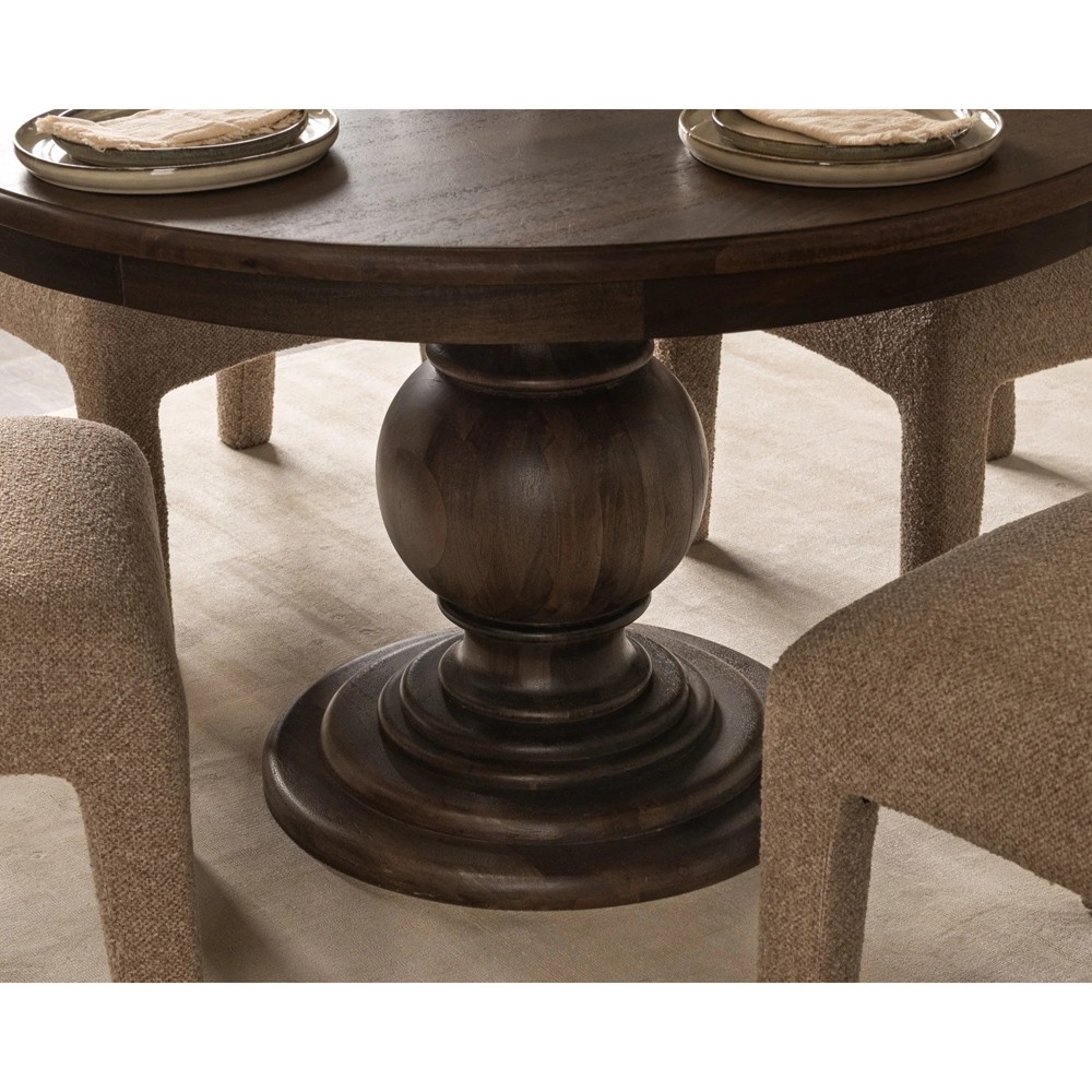 Berlin Updated Traditional Brown Mango Wood Round Dining Table - 48"|