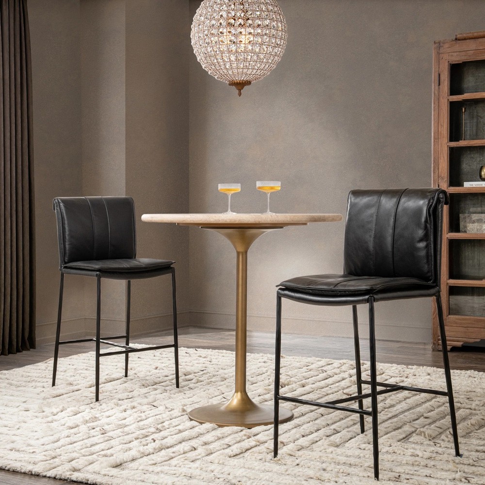 Giuliana Modern Classic Travertine Brass Round Bistro Dining Table - 36"