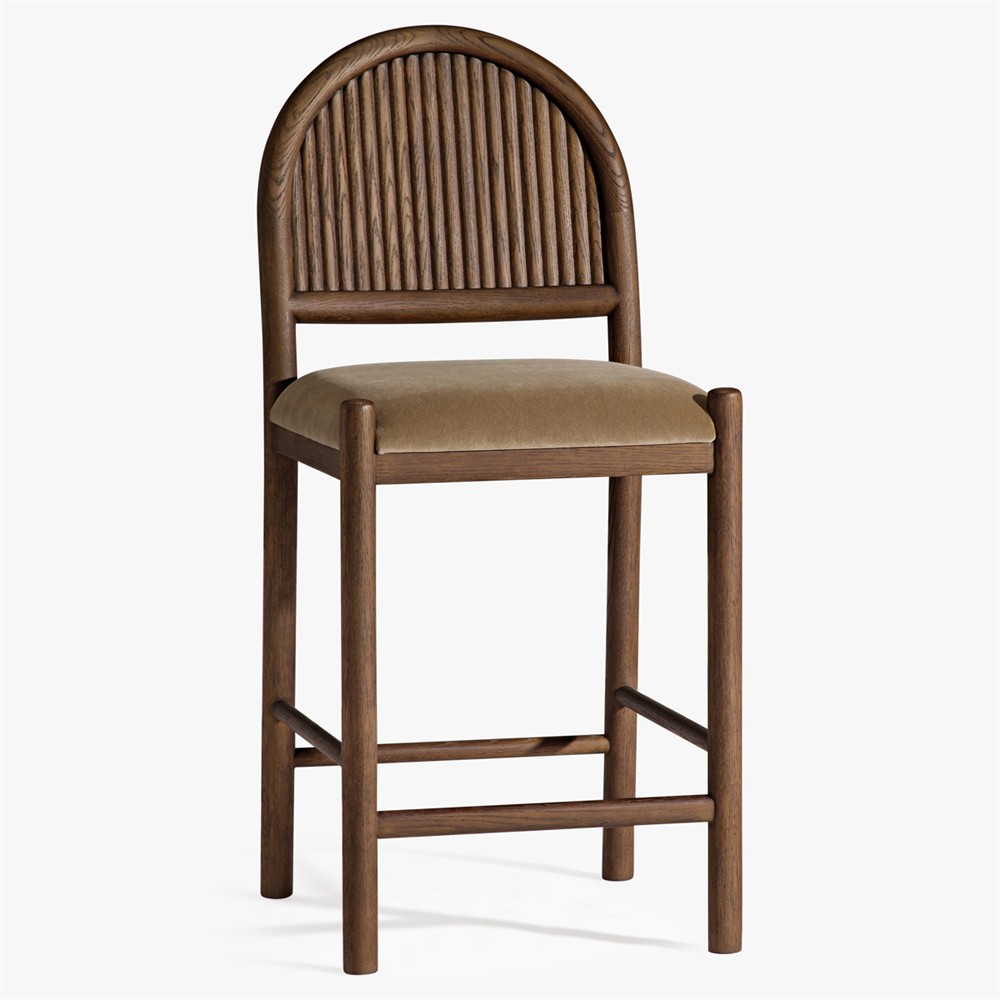 Bennett Modern Classic Brown Velvet Dark Oak Counter Stool | Kathy