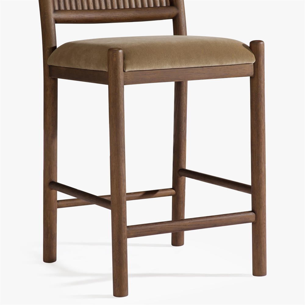 Bennett Modern Classic Brown Velvet Dark Oak Counter Stool|