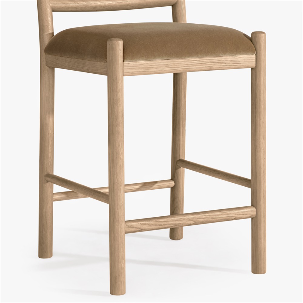 Bennett Modern Classic Brown Velvet Light Oak Counter Stool|