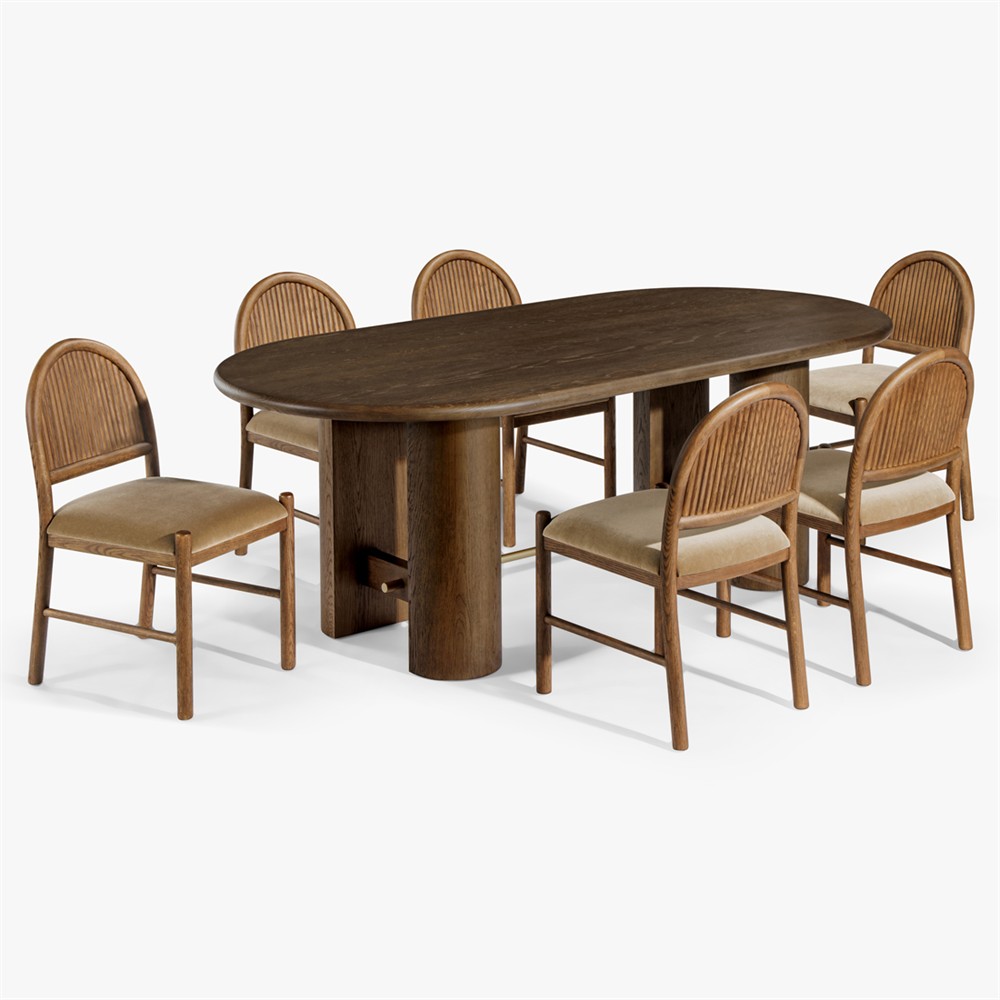 Bennett Modern Classic Brown Velvet Dark Oak Dining Chair - Set of 2|