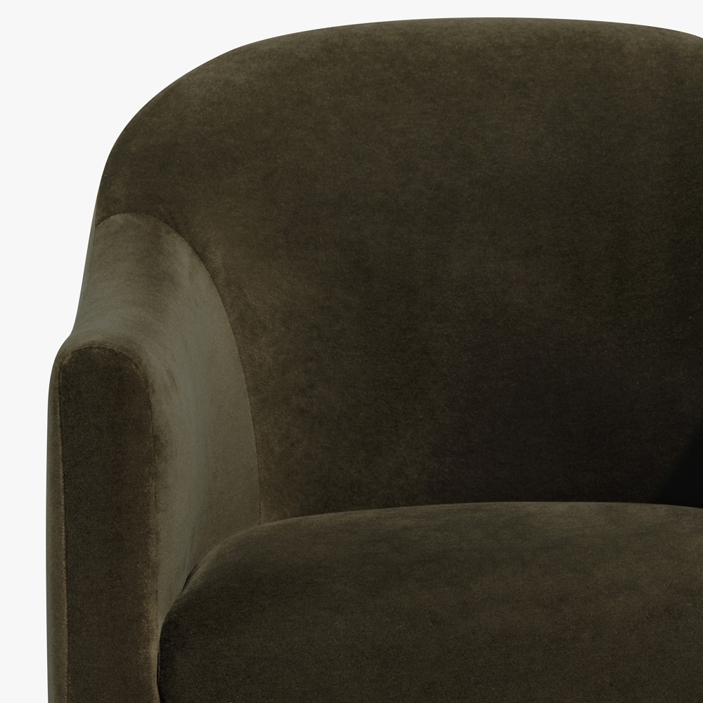 Gavin Updated Traditional Dark Green Velvet Brown Wood Barrel Chair|