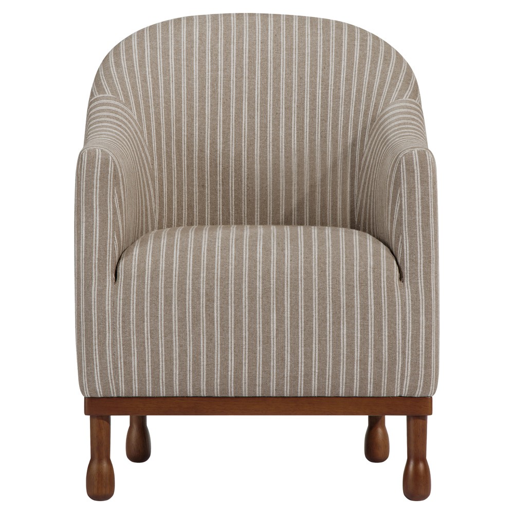 Gavin Updated Traditional Light Striped  Brown Wood Barrel Chair|