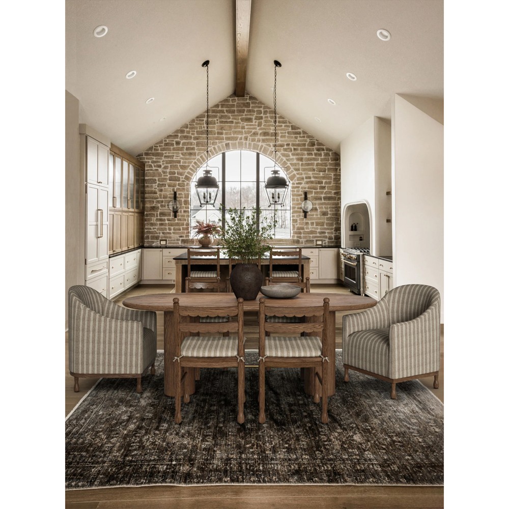 Gavin Updated Traditional Light Striped  Brown Wood Barrel Chair|