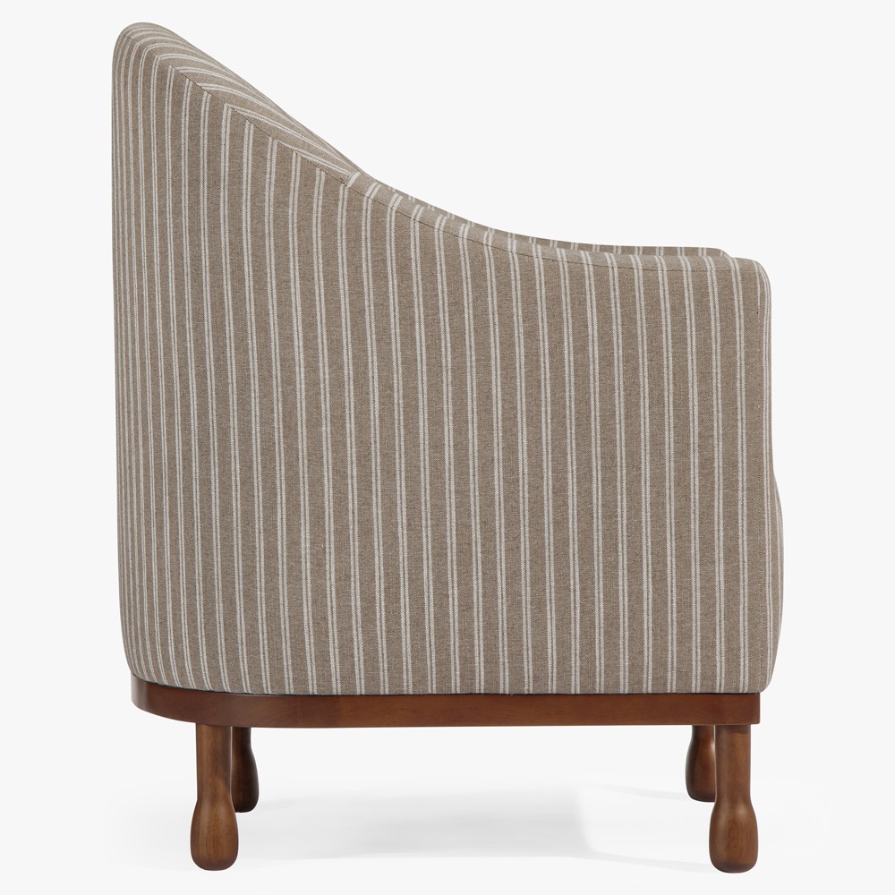 Gavin Updated Traditional Light Striped  Brown Wood Barrel Chair|