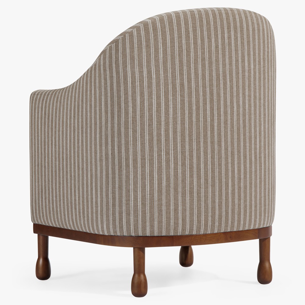 Gavin Updated Traditional Light Striped  Brown Wood Barrel Chair|