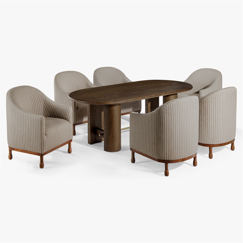 Gavin Updated Traditional Light Striped  Brown Wood Barrel Chair|