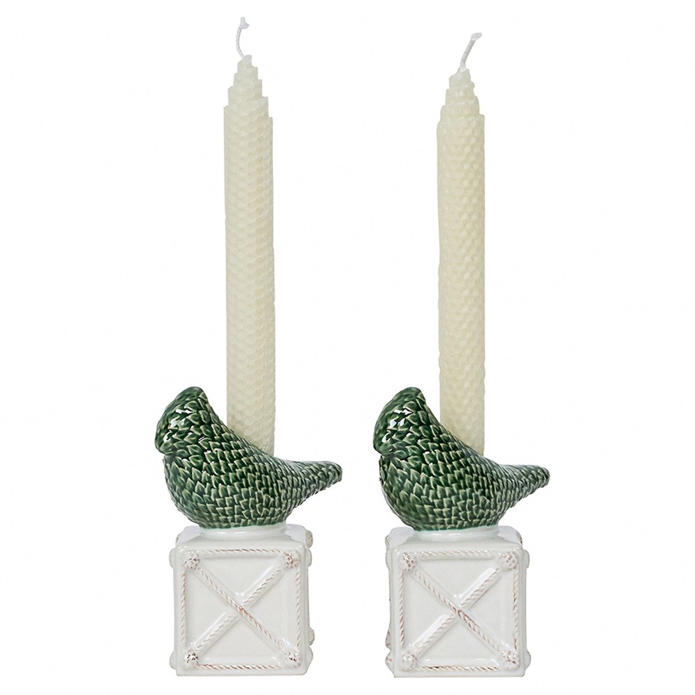 Juliska Berry &amp; Thread Bird Topiary Green Ceramic Candleholder - Set of 2|