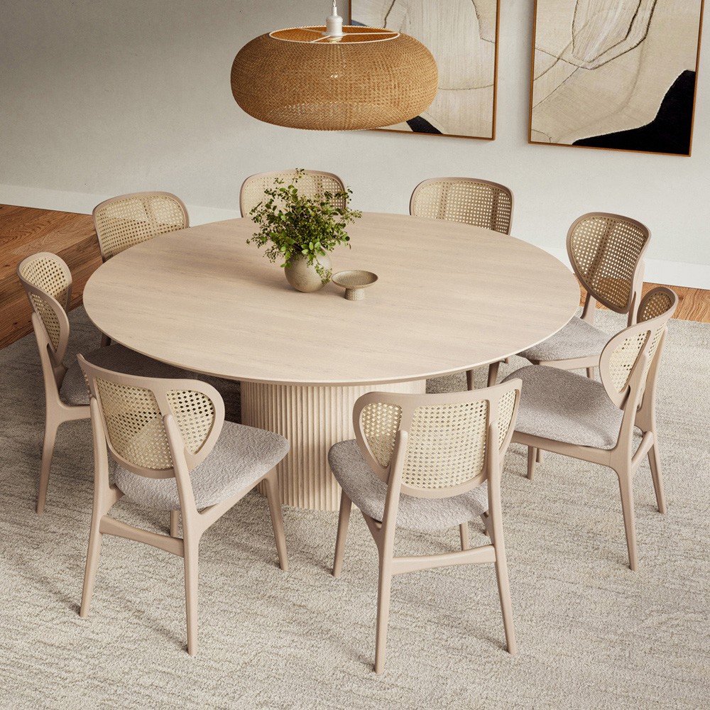 Mabel Modern Classic Off White Oak Round Dining Table - 71" 71" W - 80 ...