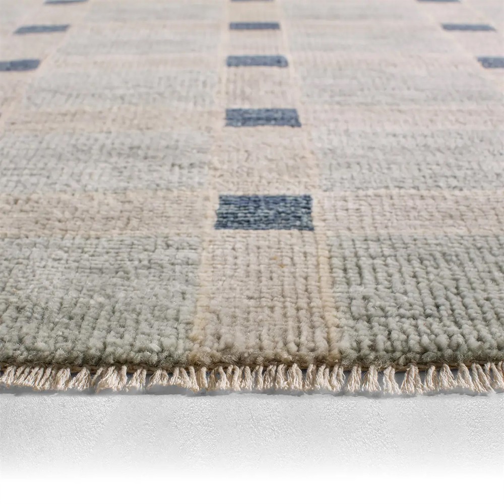 Malien Updated Traditional Blue Wool Grid Patterned Hand Knotted Rug ...