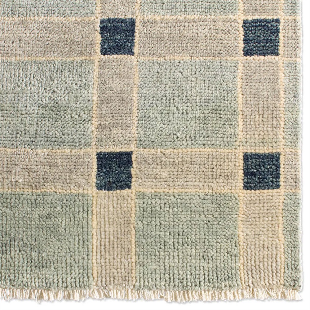 Malien Updated Traditional Blue Wool Grid Patterned Hand Knotted Rug ...