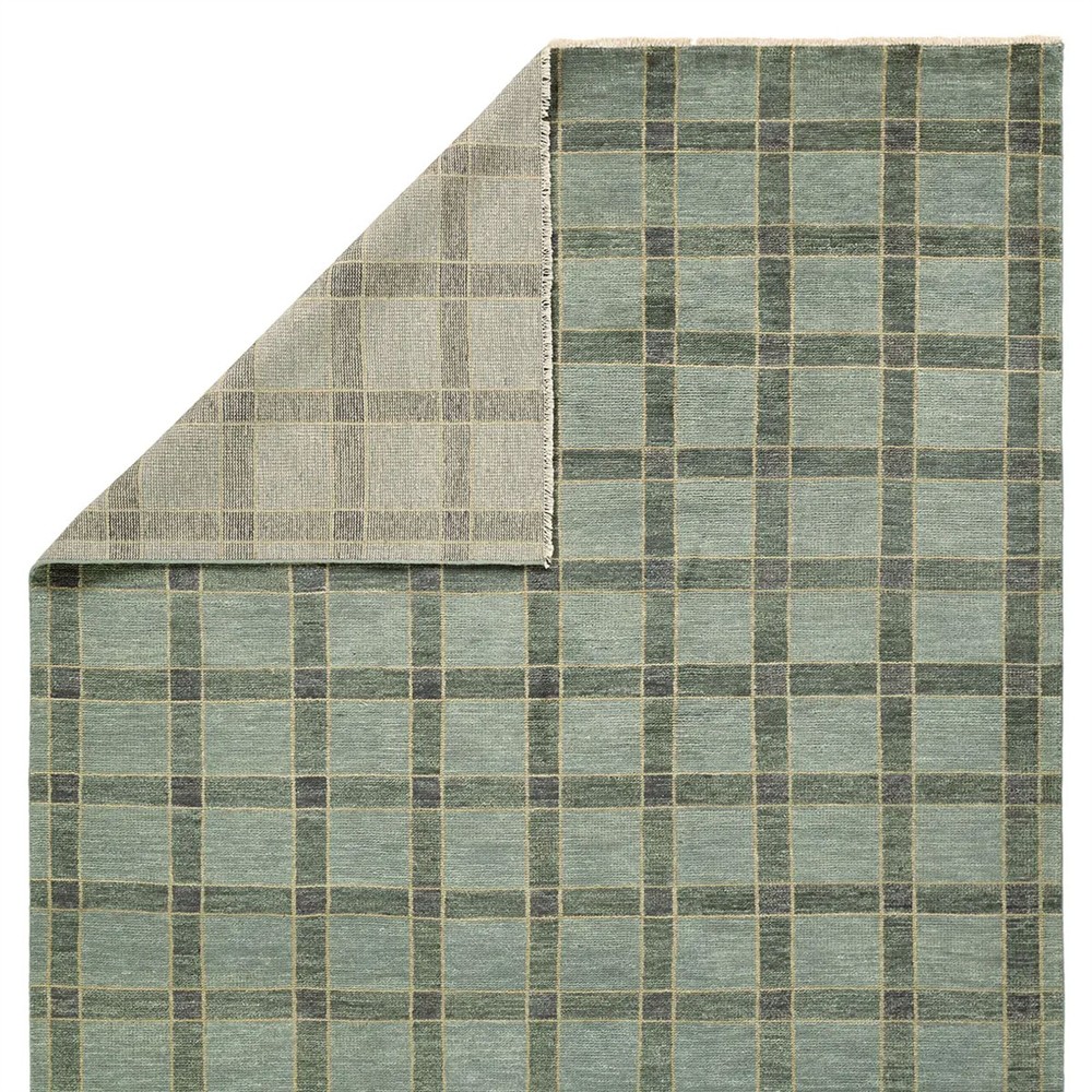 Malien Updated Traditional Green Wool Grid Patterned Hand Knotted Rug ...