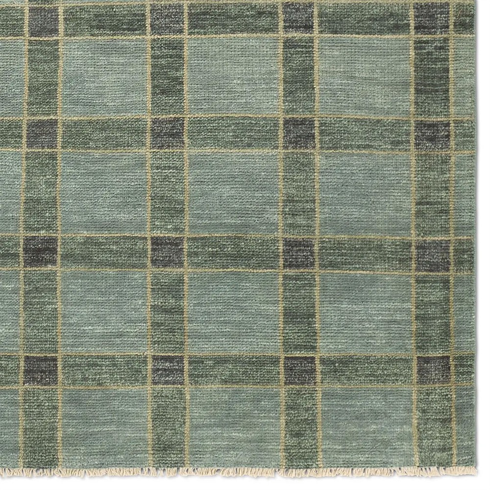Malien Updated Traditional Green Wool Grid Patterned Hand Knotted Rug ...