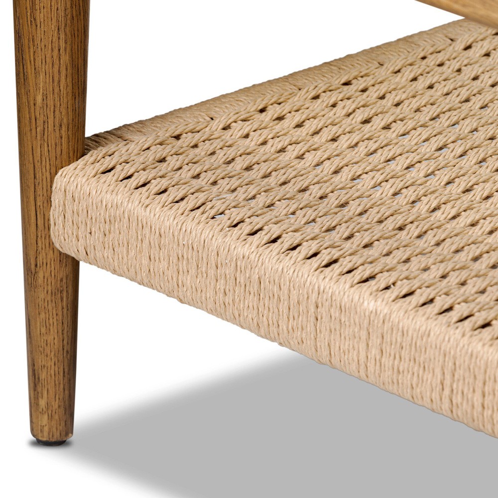 Carmela Coastal Beach Brown Oak Woven Rush Glass Square Coffee Table|