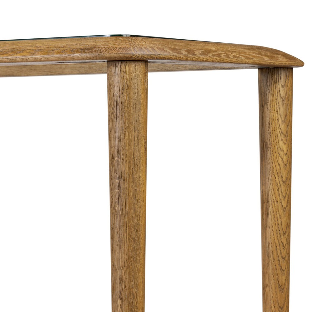 Carmela Coastal Beach Brown Oak Woven Rush Rectangular Console Table|