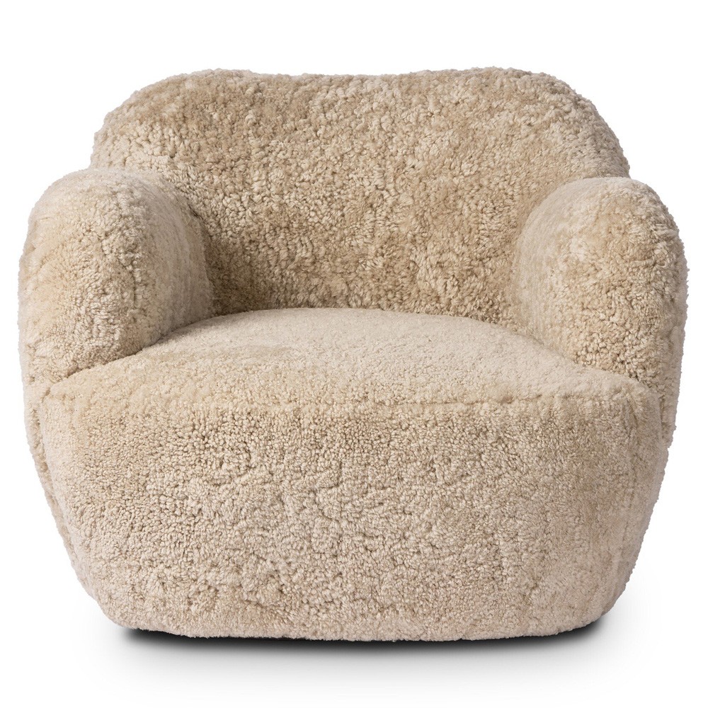 Justine Modern Classic Beige Shearling Swivel Barrel Chair|