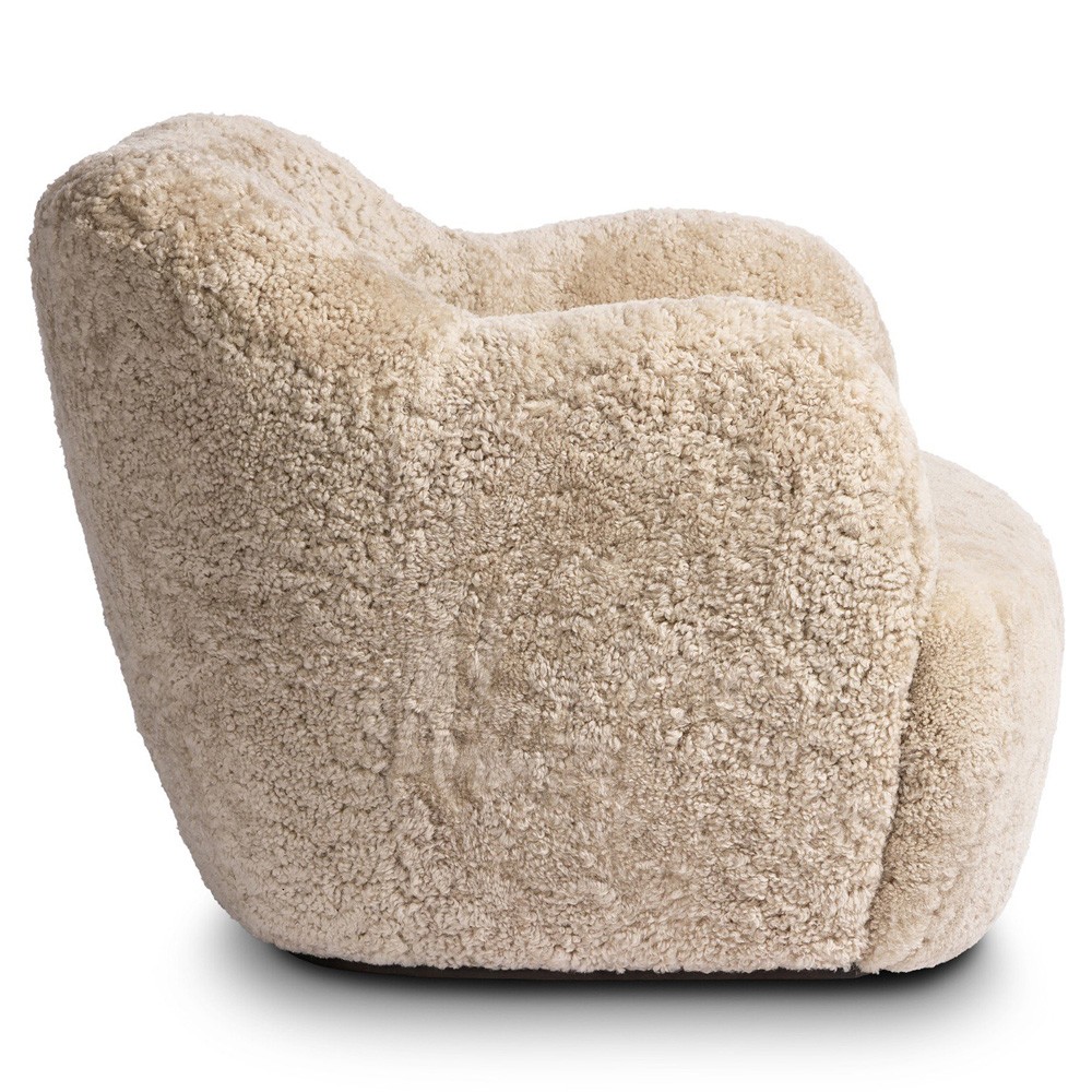 Justine Modern Classic Beige Shearling Swivel Barrel Chair|
