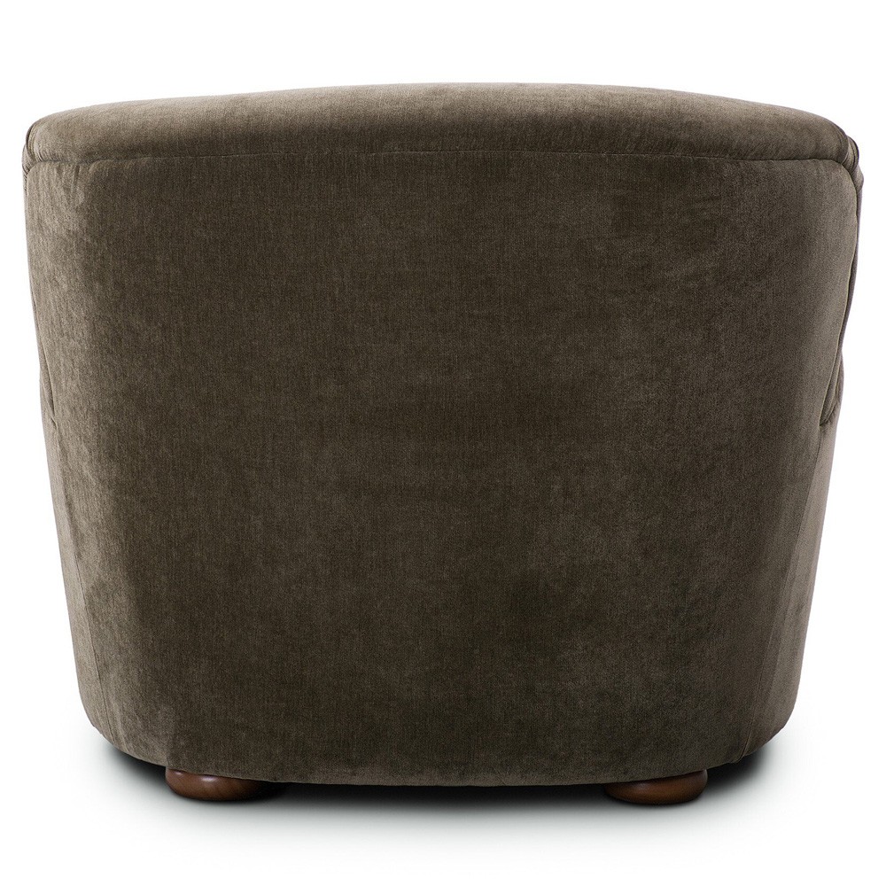Kaden Modern Classic Olive Green Velvet Brown Wood Wingback Arm Chair|