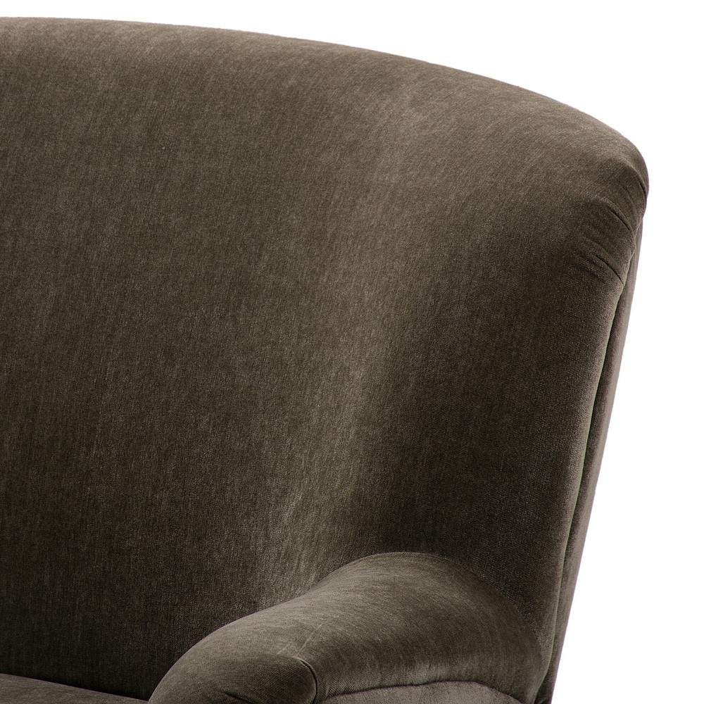 Kaden Modern Classic Olive Green Velvet Brown Wood Wingback Arm Chair|