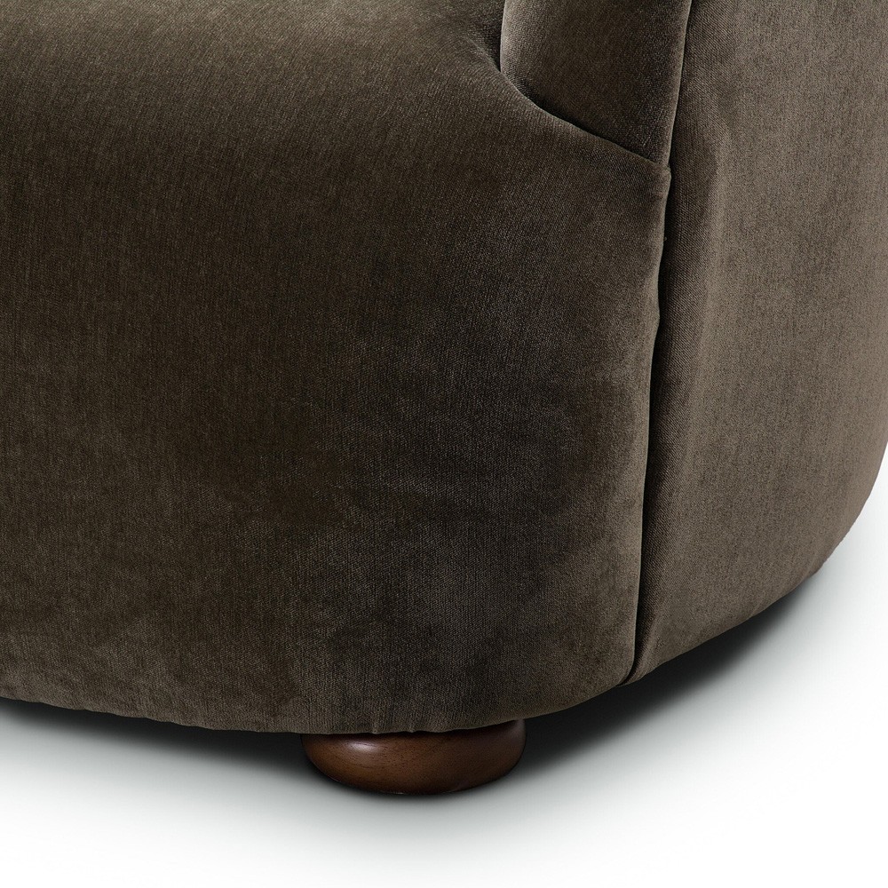 Kaden Modern Classic Olive Green Velvet Brown Wood Wingback Arm Chair|