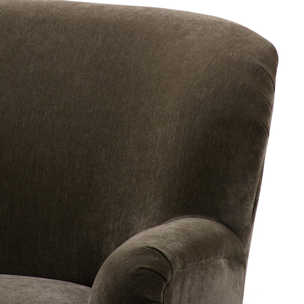 Kaden Modern Classic Olive Green Velvet Brown Wood Chaise Lounge|