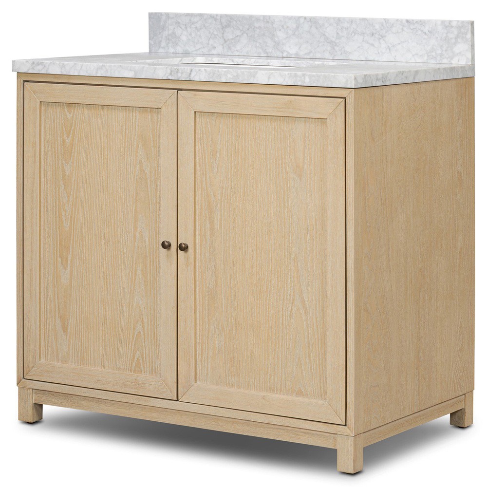 Cynthia Modern Classic Carrara Marble Bleached Oak Vanity Sink - 36"|