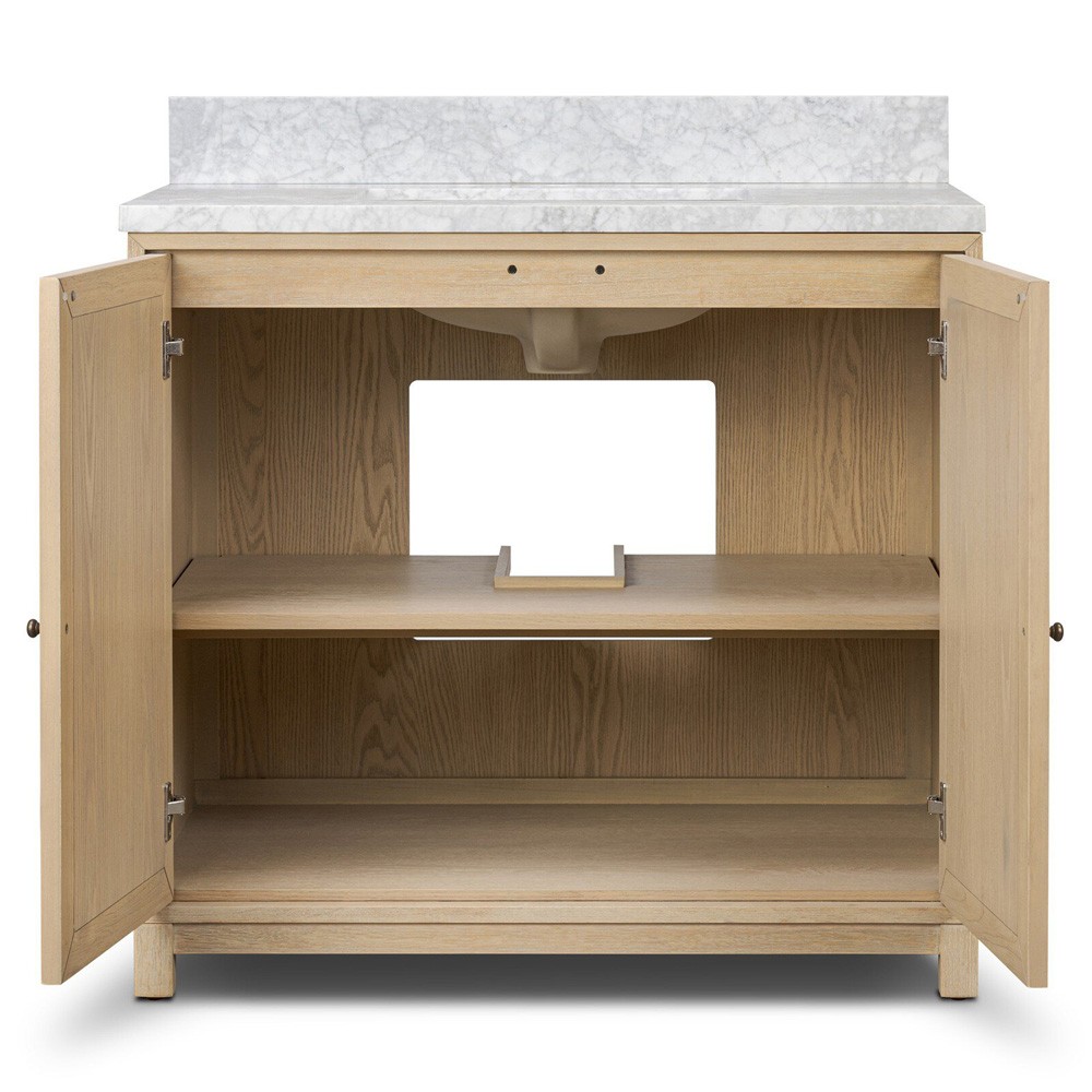 Cynthia Modern Classic Carrara Marble Bleached Oak Vanity Sink - 36"|