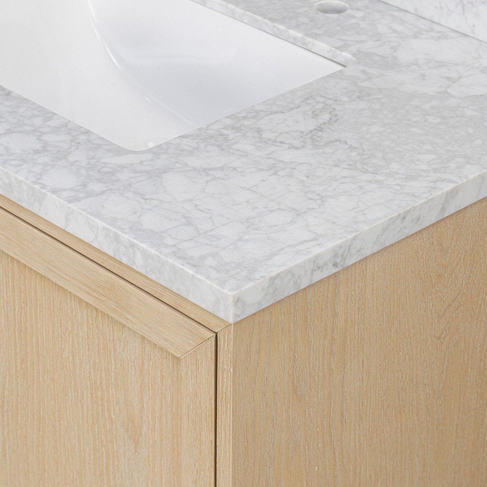 Cynthia Modern Classic Carrara Marble Bleached Oak Vanity Sink - 36"|