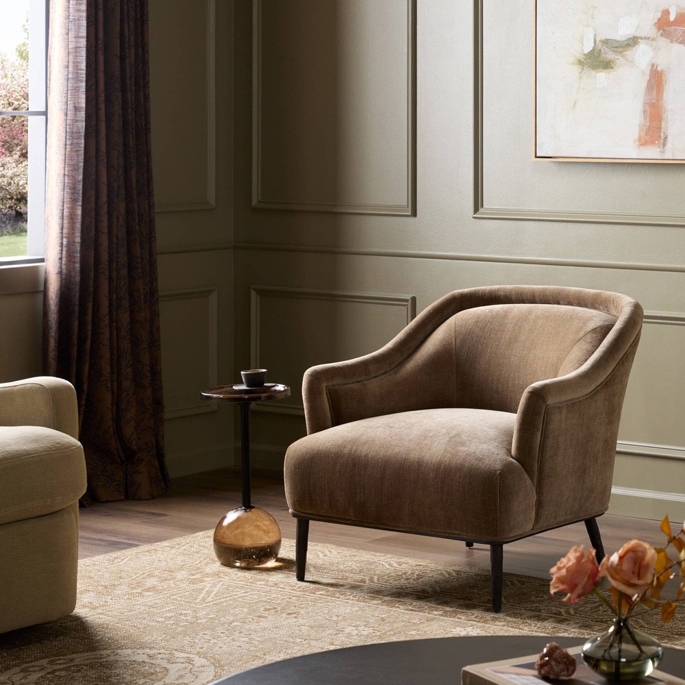 Taylor Modern Classic Brown Velvet Black Iron Arm Chair|