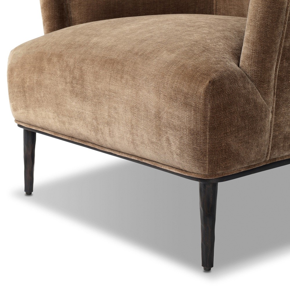 Taylor Modern Classic Brown Velvet Black Iron Arm Chair|