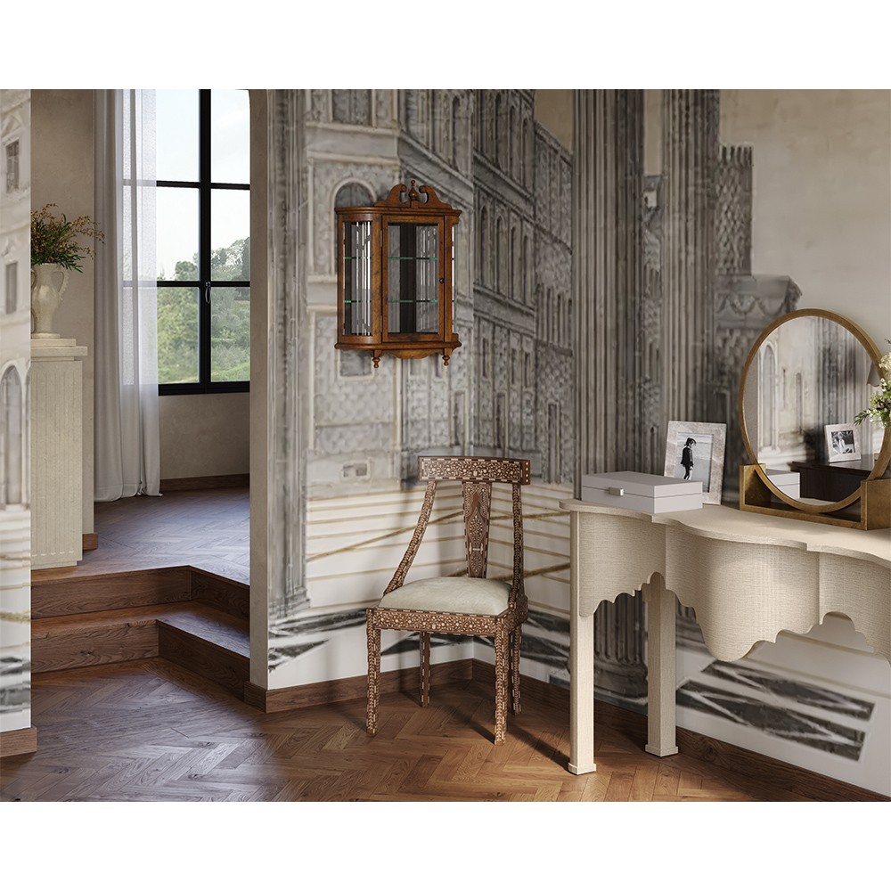 Melissa Updated Traditional Brown Wood Curved Glass Wall Cabinet