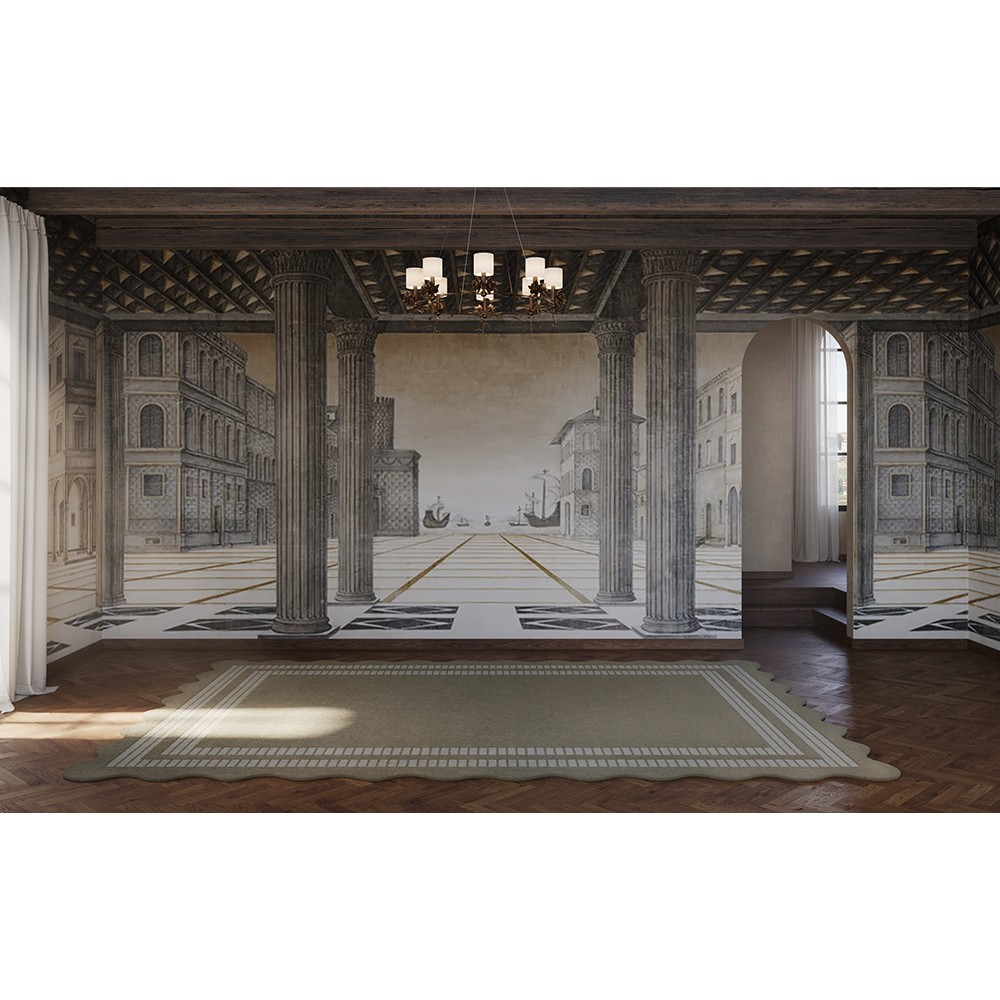 Scottie Updated Traditional Olive Wool Scalloped Solid Border Rug - 5'x7'6"|