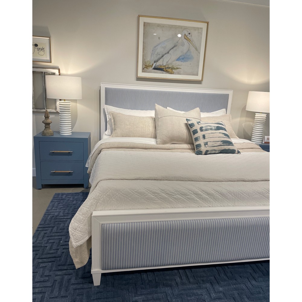 Riona Coastal Beach Blue Striped Performance White Wood Bed - Full|