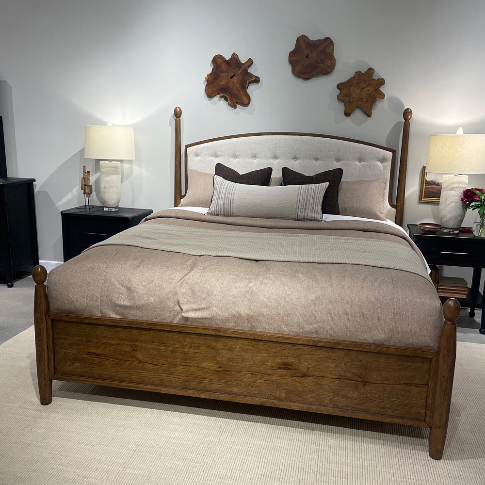 Hearth Updated Traditional Cream Performance Brown Wood Tufted Bed
